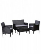 AmazonBasics Outdoor Patio Garden Faux Wicker Rattan Chair Conversation Set with Cushion - 4-Piece Set, Black