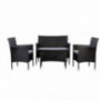 AmazonBasics Outdoor Patio Garden Faux Wicker Rattan Chair Conversation Set with Cushion - 4-Piece Set, Black
