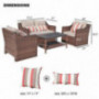 SUNSITT 4-Piece Patio Conversation Set All Weather Woven Brown Wicker Furniture Beige Cushions & Coffee Table w/Aluminum Top