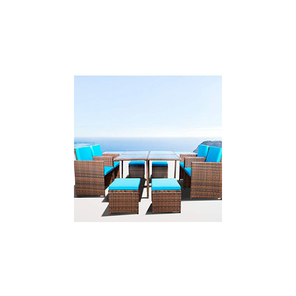 Devoko 9 Pieces Patio Dining Sets Outdoor Space Saving Rattan