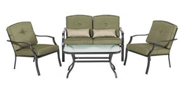 Backyard Classics Cypress 4-Piece Patio Seating Set with Sofa Chairs, Loveseat, and Glass Coffee Table