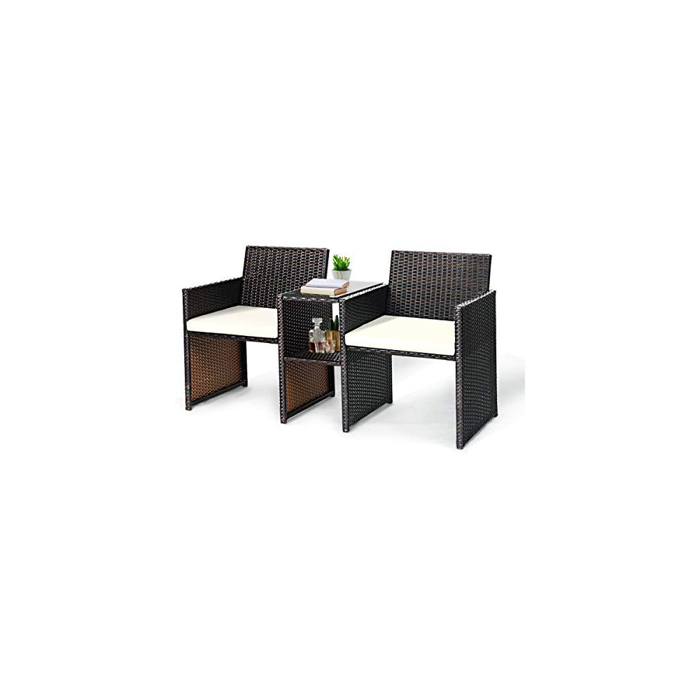 Tangkula Outdoor Furniture Set Paito Conversation Set with Removable Cushions & Table Wicker Modern Sofas for Garden Lawn Bac