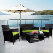Leisure Zone 4 PCS Patio Furniture Outdoor Garden Conversation Wicker Sofa Set, Green Cushions