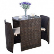 Giantex 3 PCS Cushioned Outdoor Wicker Patio Set Convention Bistro Set Garden Lawn Sofa Furniture  Brown 