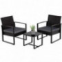 Yaheetech 3 Pieces Patio Furniture Sets Indoor Outdoor Wicker Modern Bistro Set Rattan Chair Conversation Sets Gray Cushion w