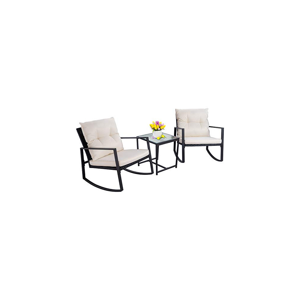 Walsunny 3 Pieces Patio Set Outdoor Wicker Patio Furniture Sets Modern Rocking Bistro Set Rattan Chair Conversation Sets with
