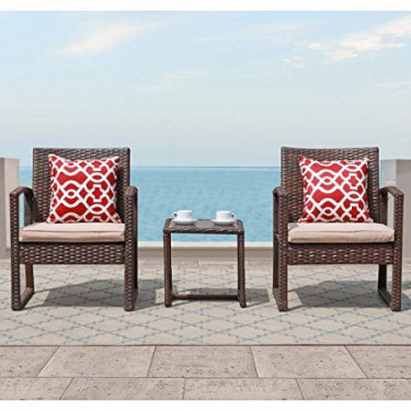 Patiorama 3 Pieces Outdoor Patio Furniture Set, Outdoor Wicker Conversation Set, Patio Rattan Chair Set, Modern Bistro Set wi
