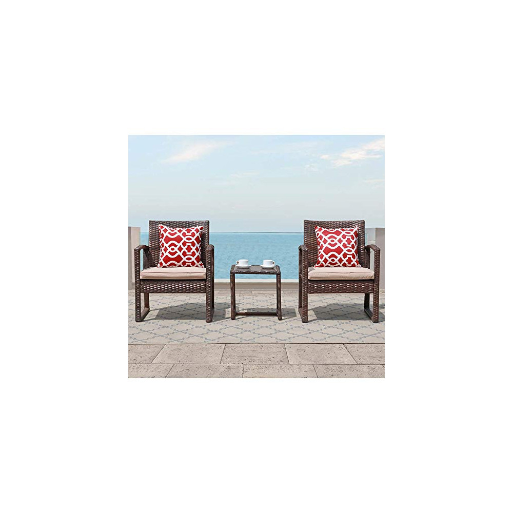 Patiorama 3 Pieces Outdoor Patio Furniture Set, Outdoor Wicker Conversation Set, Patio Rattan Chair Set, Modern Bistro Set wi