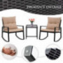 3 Pieces Patio Set Outdoor Wicker Patio Furniture Sets Rocking Chair Bistro Set Rattan Chair Conversation Sets Garden Porch F