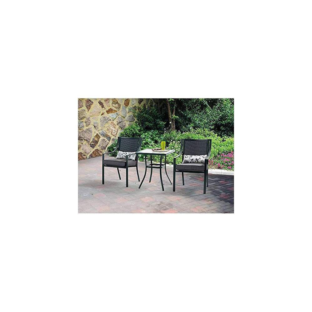 Mainstays Alexandra 3-piece Bistro Outdoor Patio Furniture Set Features Red Stripe Cushions with Butterflies. This Set Is a P
