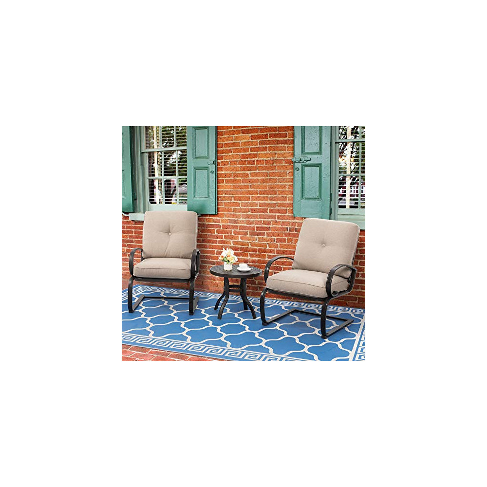 JY QAQA Spring Patio Chairs,3-Piece Bistro Set Outdoor Furniture for Patio, Garden, and Backyard with Cushioned Seats Beige 