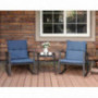 COSIEST 3 Piece Bistro Set Patio Rocking Chairs Outdoor Furniture w Blue Cushions, Glass-Top Table for Garden, Pool, Backyard