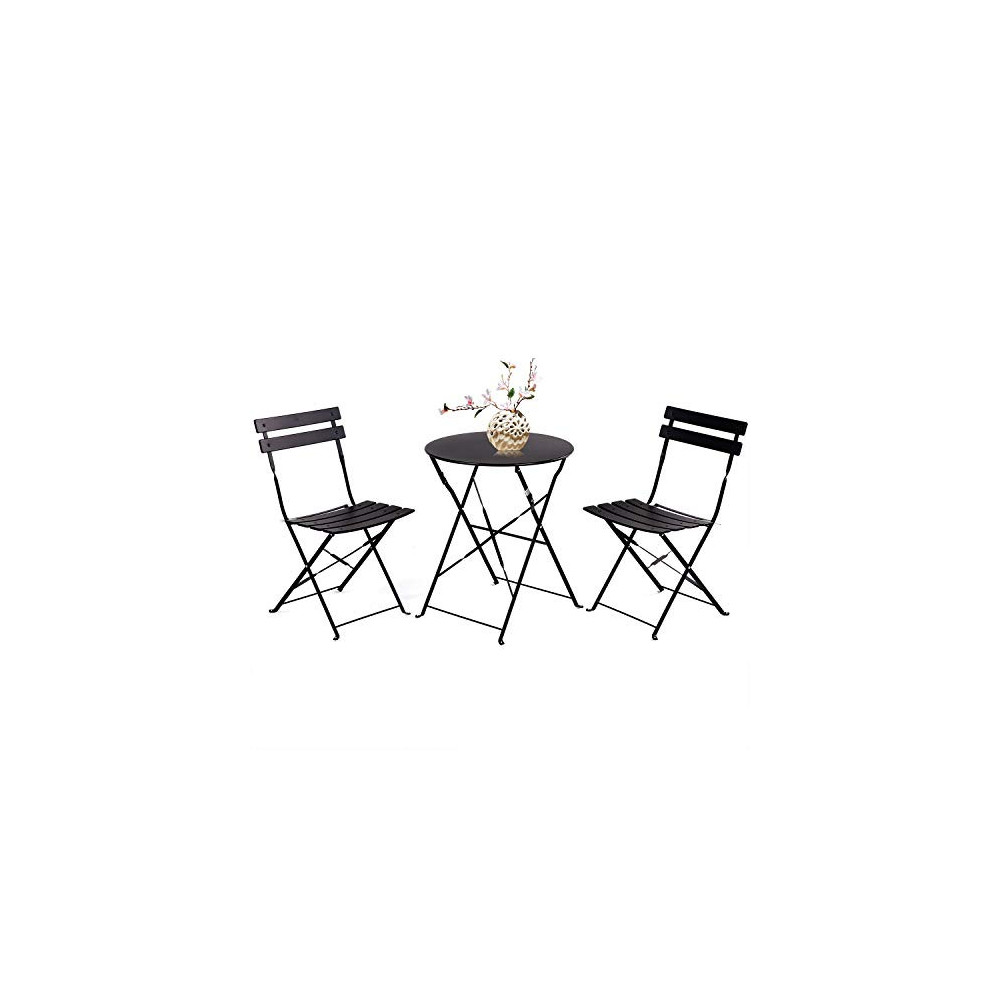 Grand patio 3 Piece Bistro Set, Weather-Resistant Folding Table and Chairs, Indoor/Outdoor Furniture Set  Black 