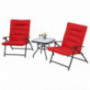 SOLAURA 3-Piece Patio Adjustable Padded Folding Bistro Set with Recliner Black Metal Outdoor Chair with Coffee Table  Red 