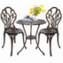 HOMEFUN Bistro Table Set, Outdoor Patio Set 3 Piece Table and Chairs, Tulip Carving and Weather Resistant  Antique Bronze 