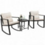 Flamaker 3 Pieces Patio Furniture Set Rocking Wicker Bistro Sets Modern Outdoor Rocking Chair Furniture Sets Cushioned PE Rat
