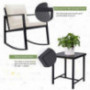 Devoko 3 Piece Rocking Bistro Set Wicker Patio Outdoor Furniture Porch Chairs Conversation Sets with Glass Coffee Table  Beig