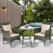 Tangkula AM0991HM 3 Piece Furniture Wicker Rattan Outdoor Patio Set, Grey