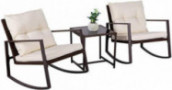 Oakmont Outdoor 3-Piece Patio Furniture Rocking Chair Bistro Set, Brown Wicker Conversation Set with Tempered Glass Coffee Ta
