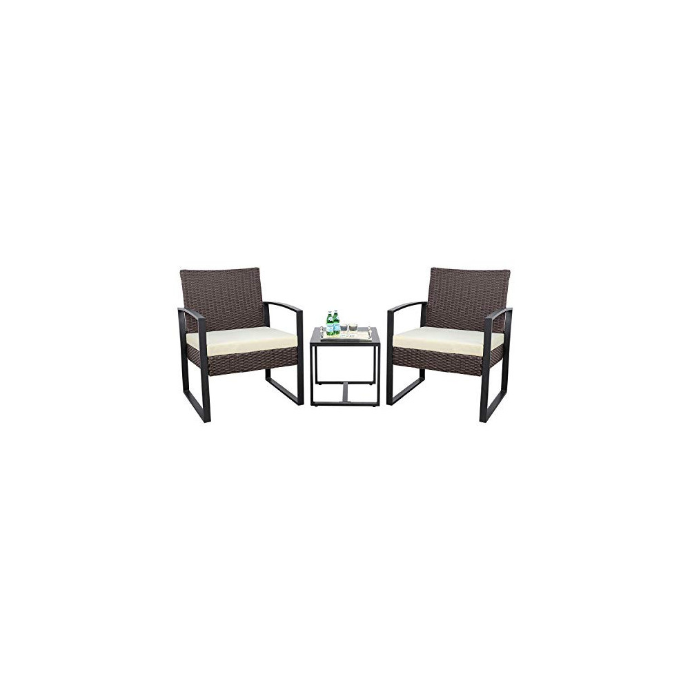 KaiMeng 3 Pieces Patio Sets Outdoor Patio Furniture Sets Modern Bistro Set Rattan Wicker Chair Conversation Sets with Coffee 
