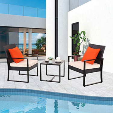 Furnimy 3 Pieces Outdoor Chairs Furniture Patio Set Patio Chairs and Table Set Modern Furniture Outdoor Bistro Set Rattan Wic
