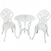 Sunnydaze 3-Piece Flower Designed Bistro Table Set with 2 Chairs, Outdoor Cast Aluminum, White