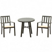 eclife Steel Patio Bistro Set Premium Outdoor Rust-Resistant 3 Piece Patio Set W/Table, Chairs, Cushion  Beige 