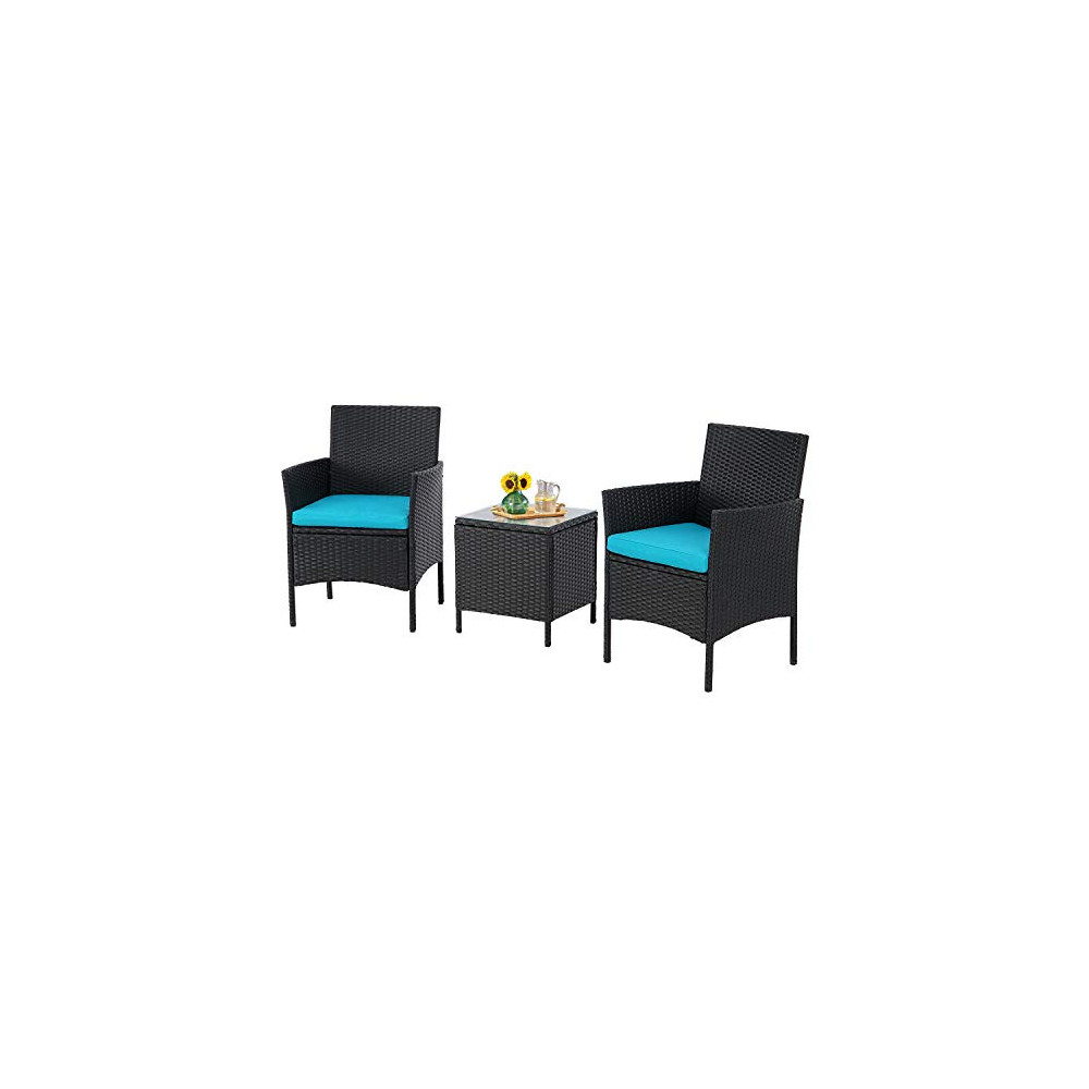 Incbruce Patio Bistro Set 3-Piece Outdoor Wicker Furniture Sets, Modern Rattan Garden Conversation Chair with Thick Cushion a