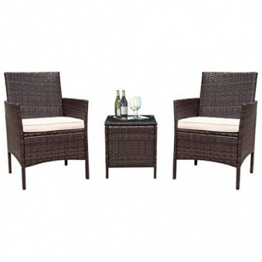 Flamaker 3 Pieces Patio Furniture Set Outdoor Furniture Sets Cushioned PE Wicker Bistro Set Rattan Chair Conversation Sets wi