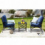 LOKATSE HOME 3 Piece Outdoor Patio Chairs Set with Table, Bistro Furniture Metal with Cushions, Blue