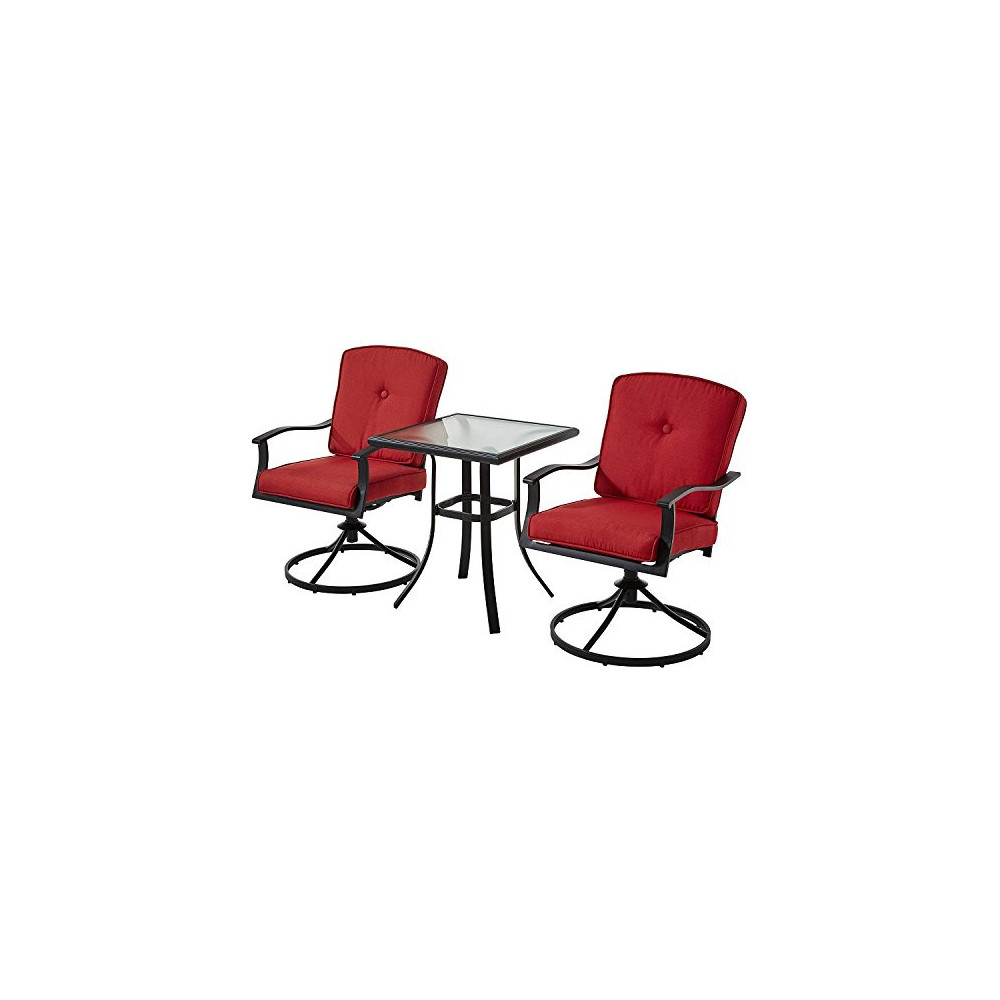 Patio Bistro Set Seats 2 Cushioned Swivel Chairs Outdoor Small Space Deck Porch  Red 