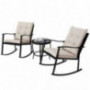 Incbruce Outdoor Rocking Chair Bistro Set 3-Piece Patio Furniture Sets All-Weather Steel Frame, Two Chairs & Round Glass Coff