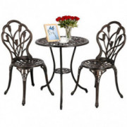 Yaheetech 3 PCS Patio Set Tulip Design Setting Cast Bistro Table Chair Outdoor Patio Furniture, Aluminum, Antique Bronze