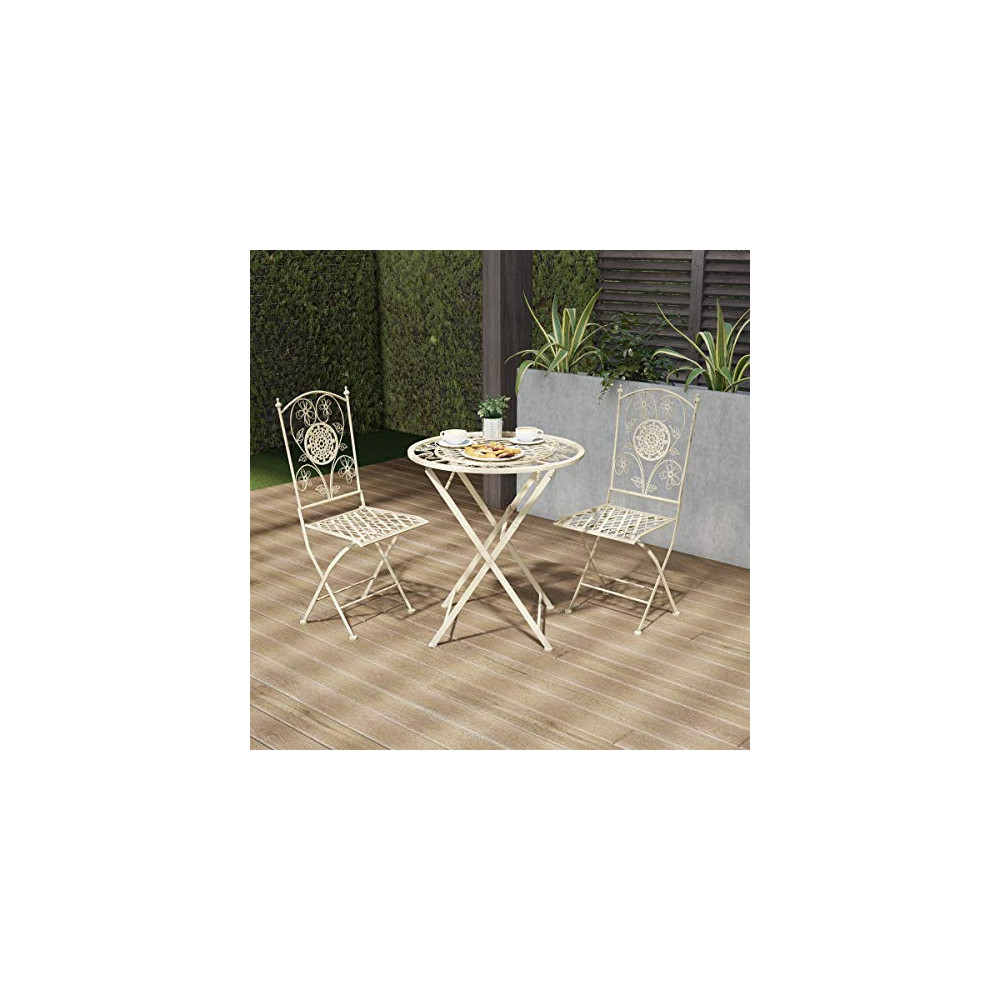 Lavish Home 80-OUTD-2 Outdoor Furniture for Garden, Patio, Porch Folding Bistro Set – 3PC Table and Chairs with Lattice & Flo
