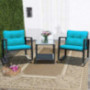 Tangkula 3 PCS Wicker Rocking Bistro Set, Outdoor Rocking Chair Furniture Set w/Cushioned Seat, Conversation Set w/Glass Coff