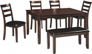 Signature Design by Ashley - Coviar Dining Room Table and Chairs with Bench - Set of 6 - Brown