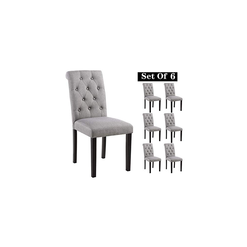 Homy Grigio Aristocratic Style Dining Chair Noble and Elegant Solid Wood Tufted Dining Chair Dining Room Chair  Set of 6 Gray