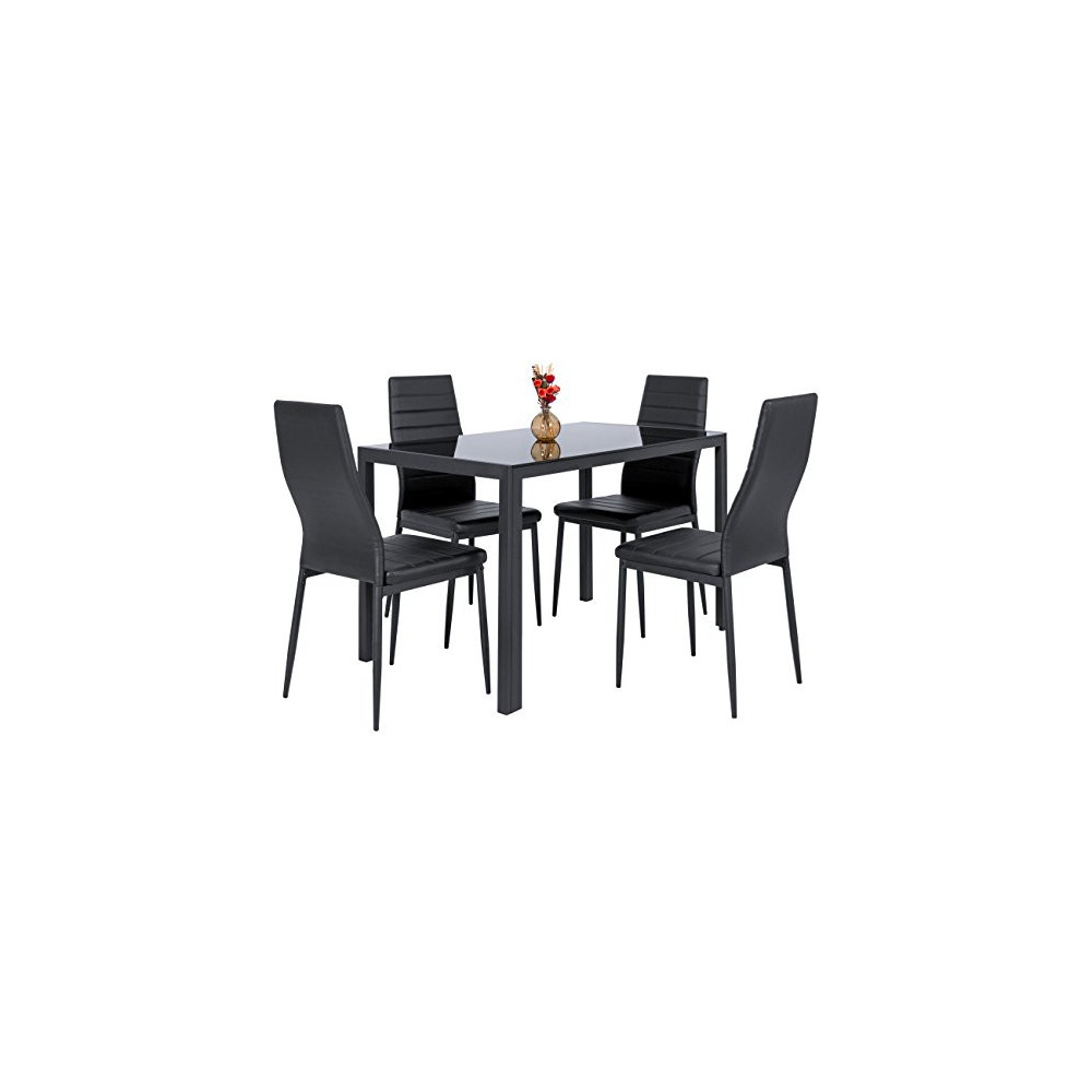 Best Choice Products 5-Piece Kitchen Dining Table Set w/Glass Top, 4 Faux Leather Chairs - Black