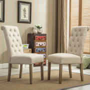 Roundhill Furniture Habit Solid Wood Tufted Parsons Dining Chair  Set of 2 , Tan