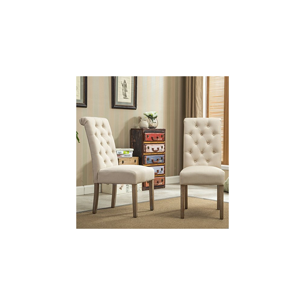 Roundhill Furniture Habit Solid Wood Tufted Parsons Dining Chair