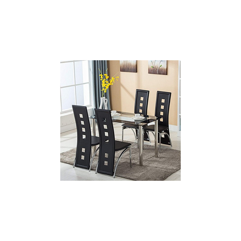 Mecor Dining Room Table Set, 5 Piece Glass Kitchen Table and Leather Chairs Kitchen Furniture Black 