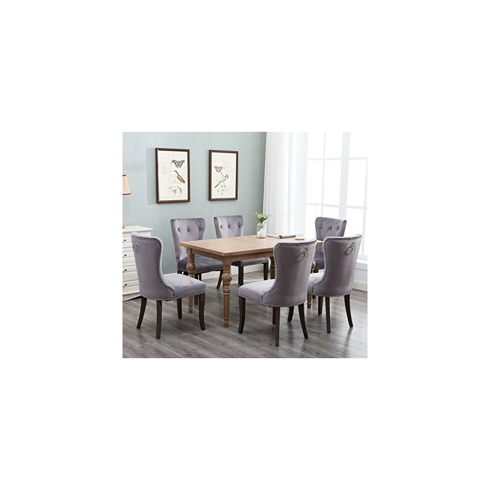 Harper&Bright Designs Set of 6 Victorian Dining Chair Tufted Armless Chair Upholstered Accent Chairs  Velvet Grey 