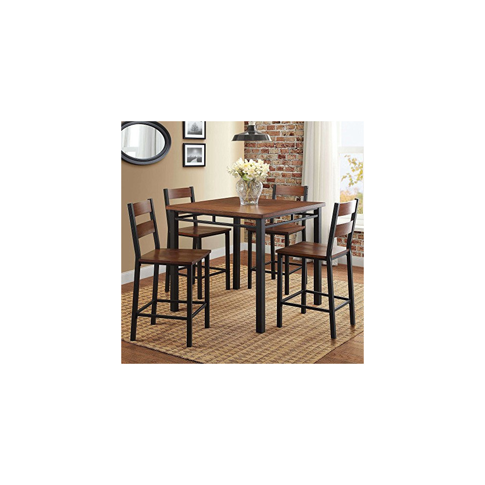 Counter Height Dining Set Table And 4 Chairs, Durable Metal Construction, Square Shape, Footrest, Ideal For Family Gathering 