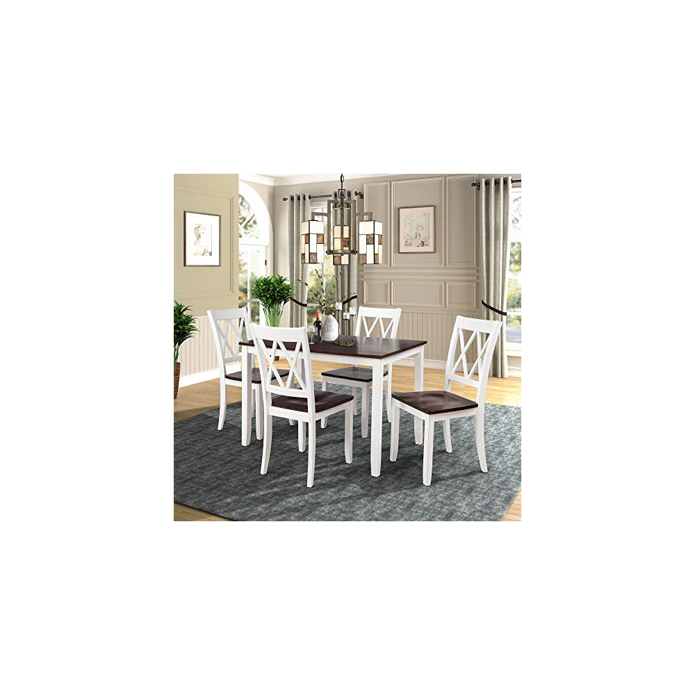 Merax Dining Table Set Kitchen Dining Table Set for 4, Wood Table and Chairs Set  White & Cherry 