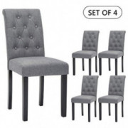 Set of 4 Upholstered Fabric Dining Chairs with Button-Tufted Details  Gray 