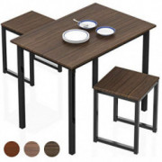 Homury Modern Wood 3 Piece Dining Set Studio Collection Soho Dining Table with Two Stools Home Kitchen Breakfast Table, Brown