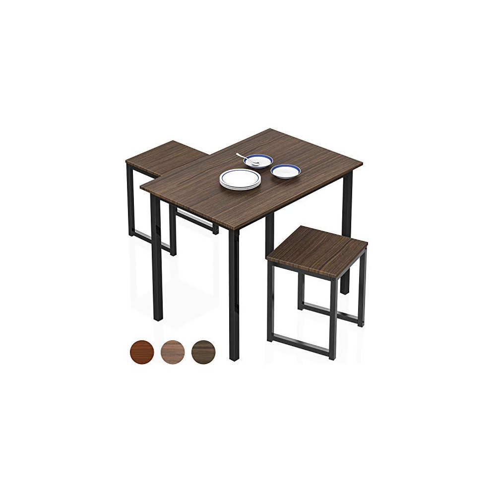 Homury Modern Wood 3 Piece Dining Set Studio Collection Soho Dining Table with Two Stools Home Kitchen Breakfast Table, Brown