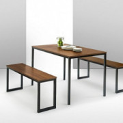 Zinus Louis Modern Studio Collection Soho Dining Table with Two Benches / 3 piece set, Brown