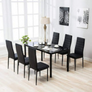 Mecor 7 Piece Glass Kitchen Dining Table Set, Glass Top Table with 6 Faux Leather Chairs Breakfast Furniture,Black