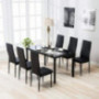 Mecor 7 Piece Glass Kitchen Dining Table Set, Glass Top Table with 6 Faux Leather Chairs Breakfast Furniture,Black